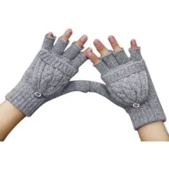 Women Ladies Girls Winter Chunky Wool Crochet Convertible Gloves